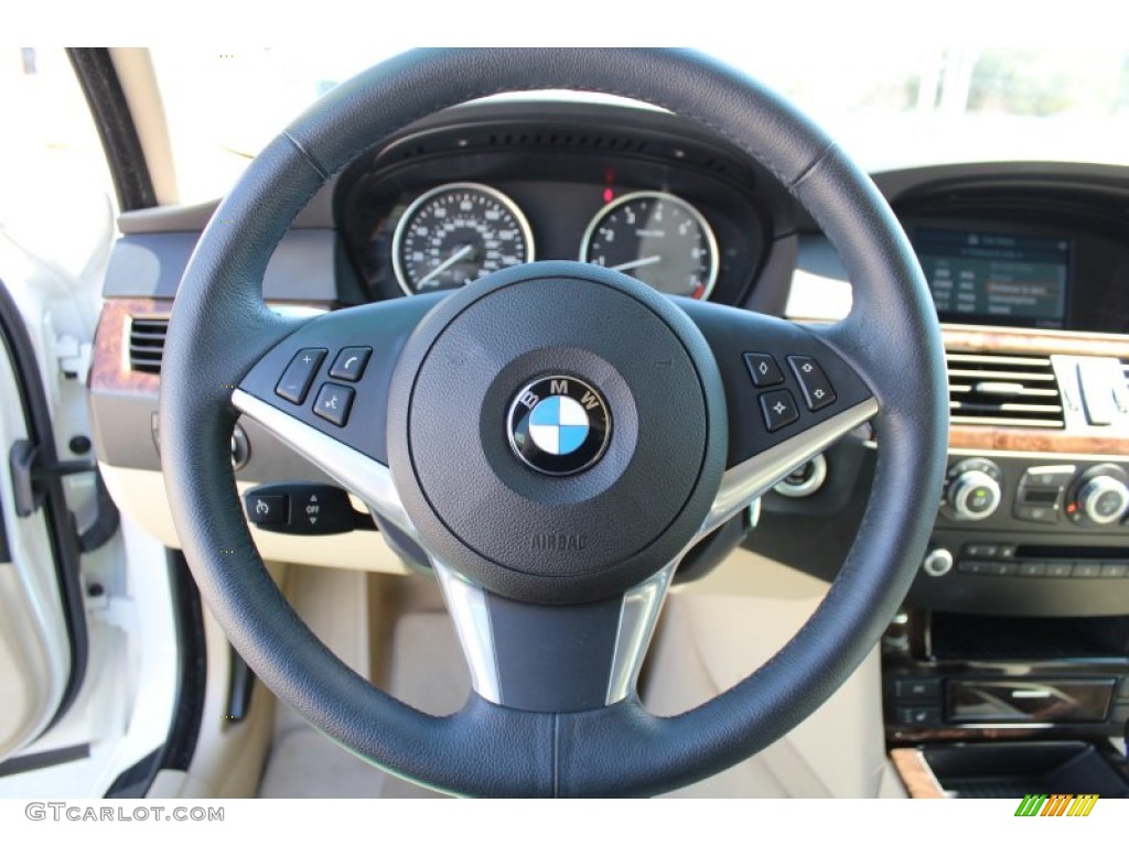2009 BMW 5 Series 535i Sedan Cream Beige Steering Wheel Photo #78514895