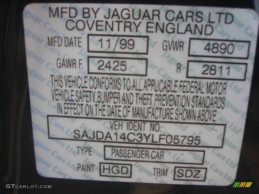 2000 Jaguar XJ XJ8 Color Code Photos