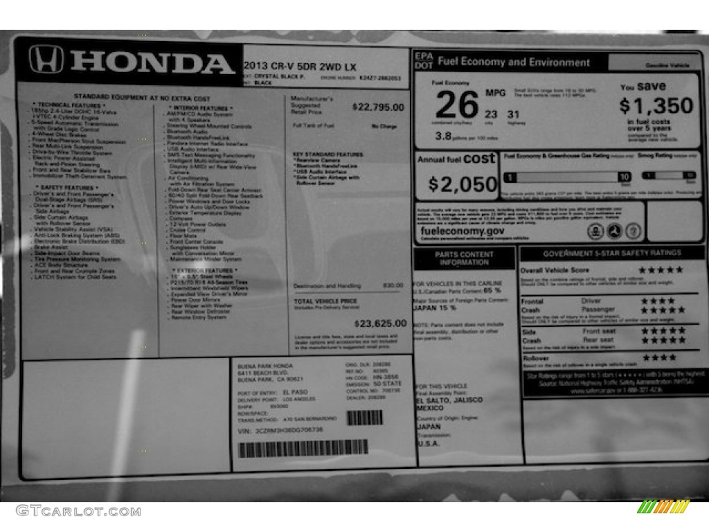 2013 CR-V LX - Crystal Black Pearl / Black photo #20