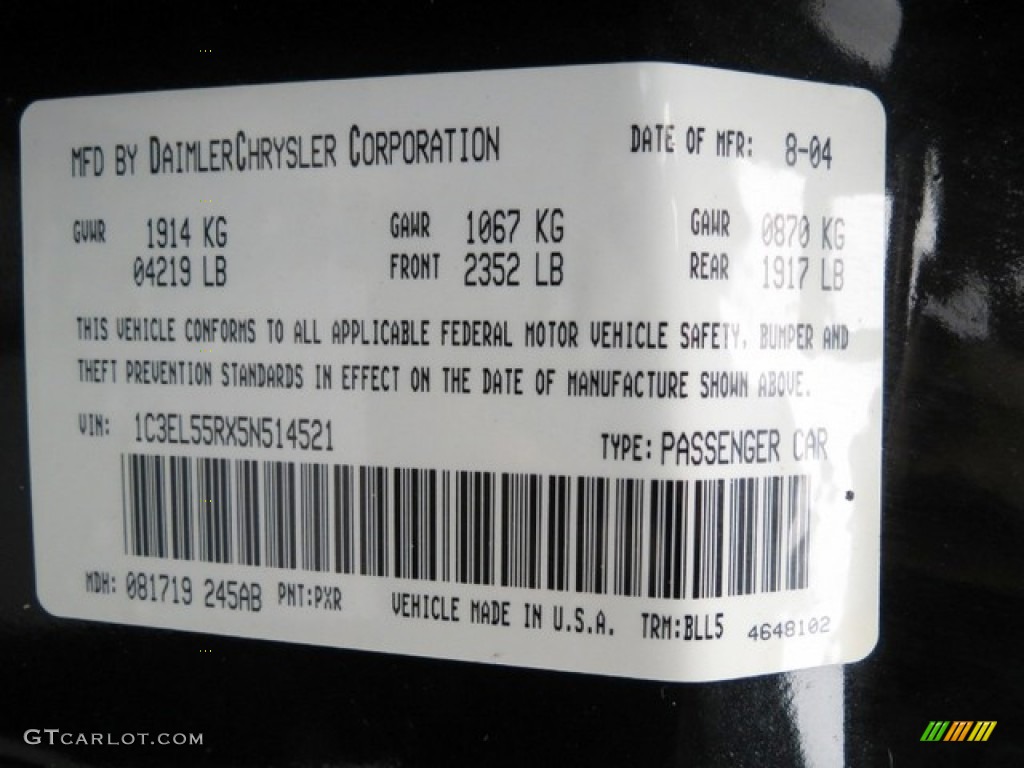 2005 Sebring Color Code PXR for Brilliant Black Photo #78546272