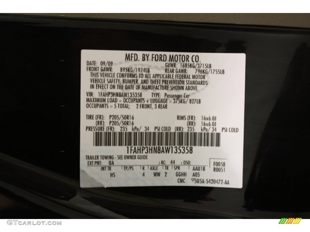 2010 Ford Focus SEL Sedan Color Code Photos