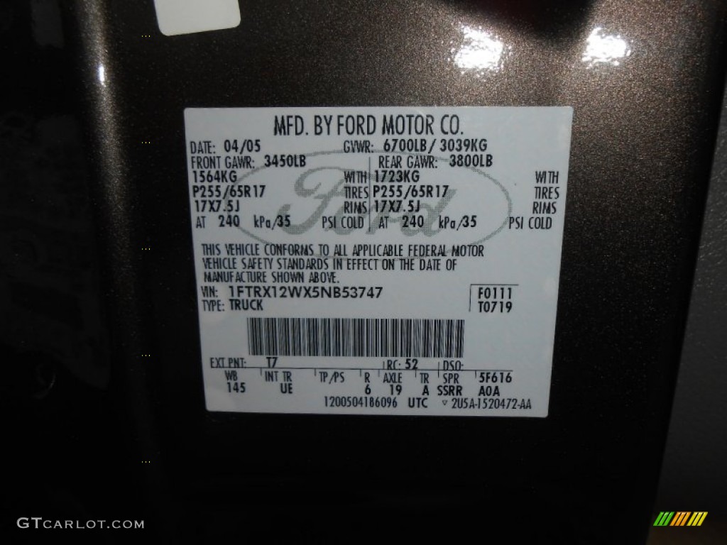 2005 Ford F150 XL SuperCab Color Code Photos