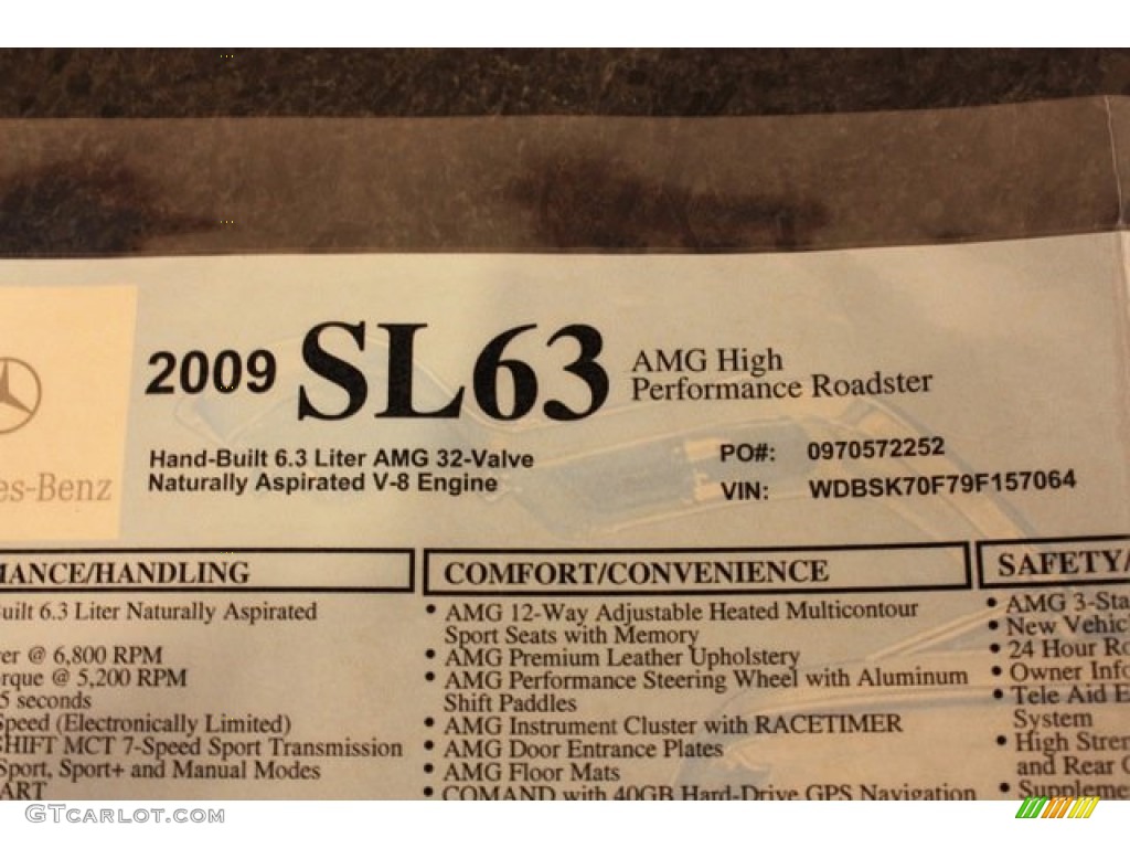 2009 Mercedes-Benz SL 63 AMG Roadster Window Sticker Photo #78563080