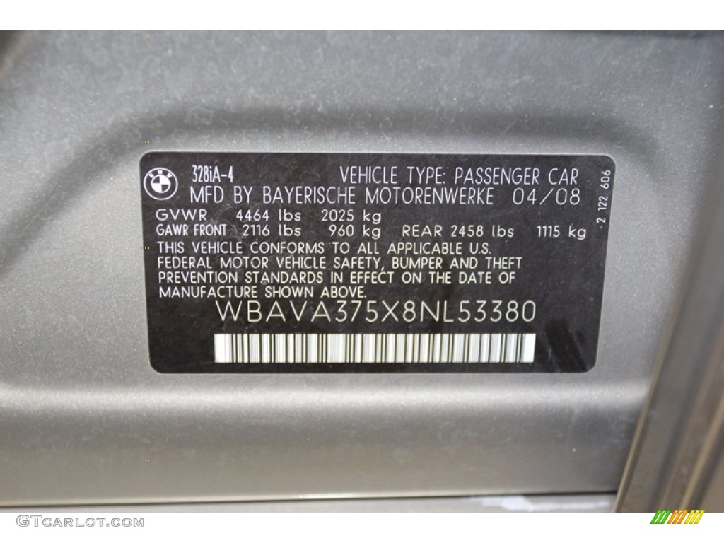 2008 BMW 3 Series 328i Sedan Info Tag Photo #78576960