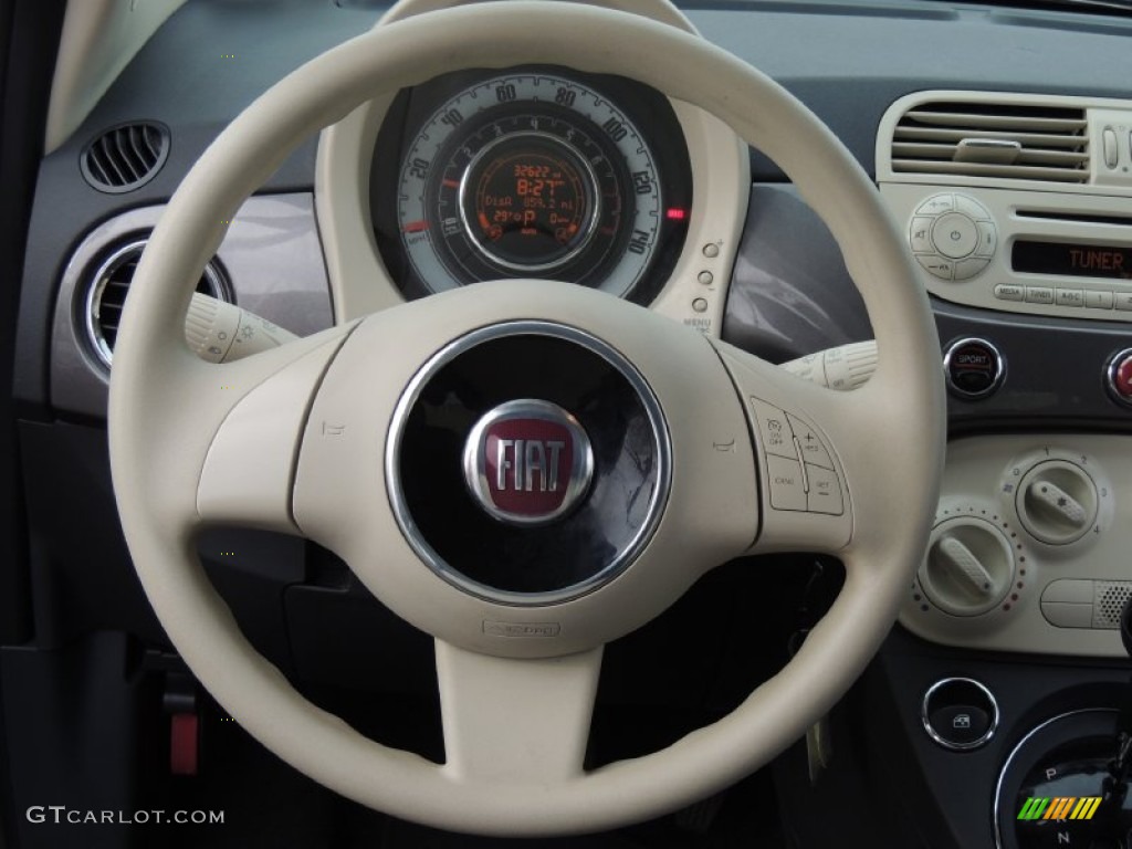 2012 Fiat 500 Pop Tessuto Grigio/Avorio (Grey/Ivory) Steering Wheel Photo #78600897