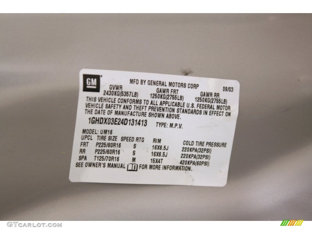 2004 Oldsmobile Silhouette Premier Info Tag Photos