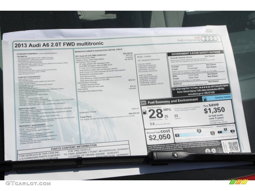 2013 Audi A6 2.0T Sedan Window Sticker Photo #78605271