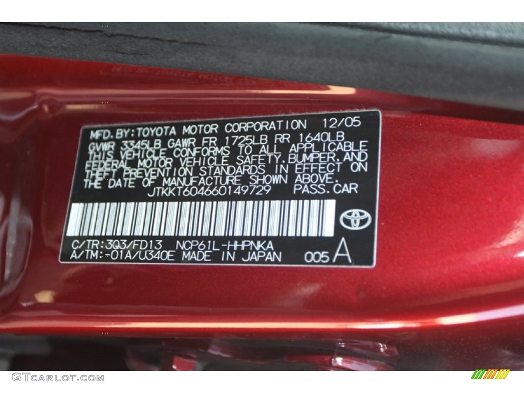 2006 xA Color Code 3Q3 for Salsa Red Pearl Photo #78608862