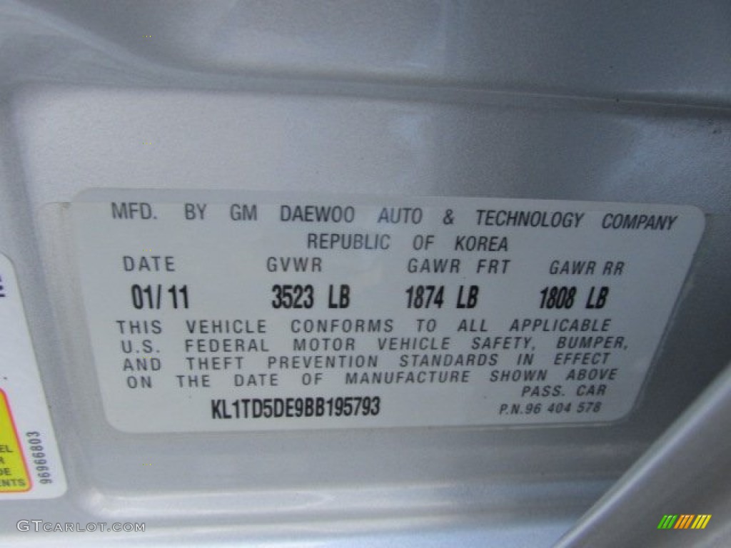 2011 Chevrolet Aveo LT Sedan Info Tag Photo #78613259