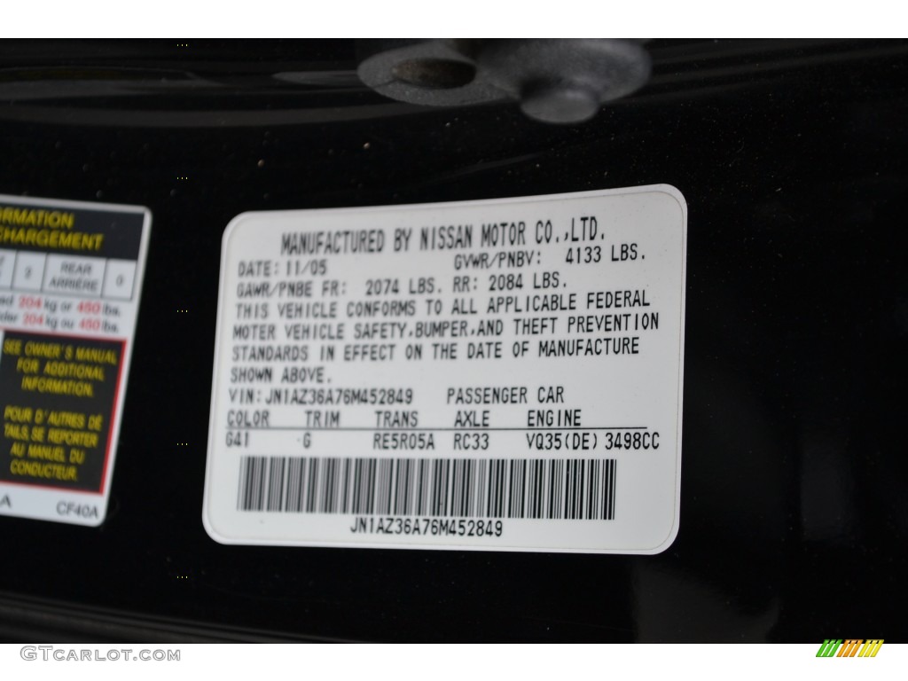 2006 350Z Color Code G41 for Magnetic Black Pearl Photo #78624555