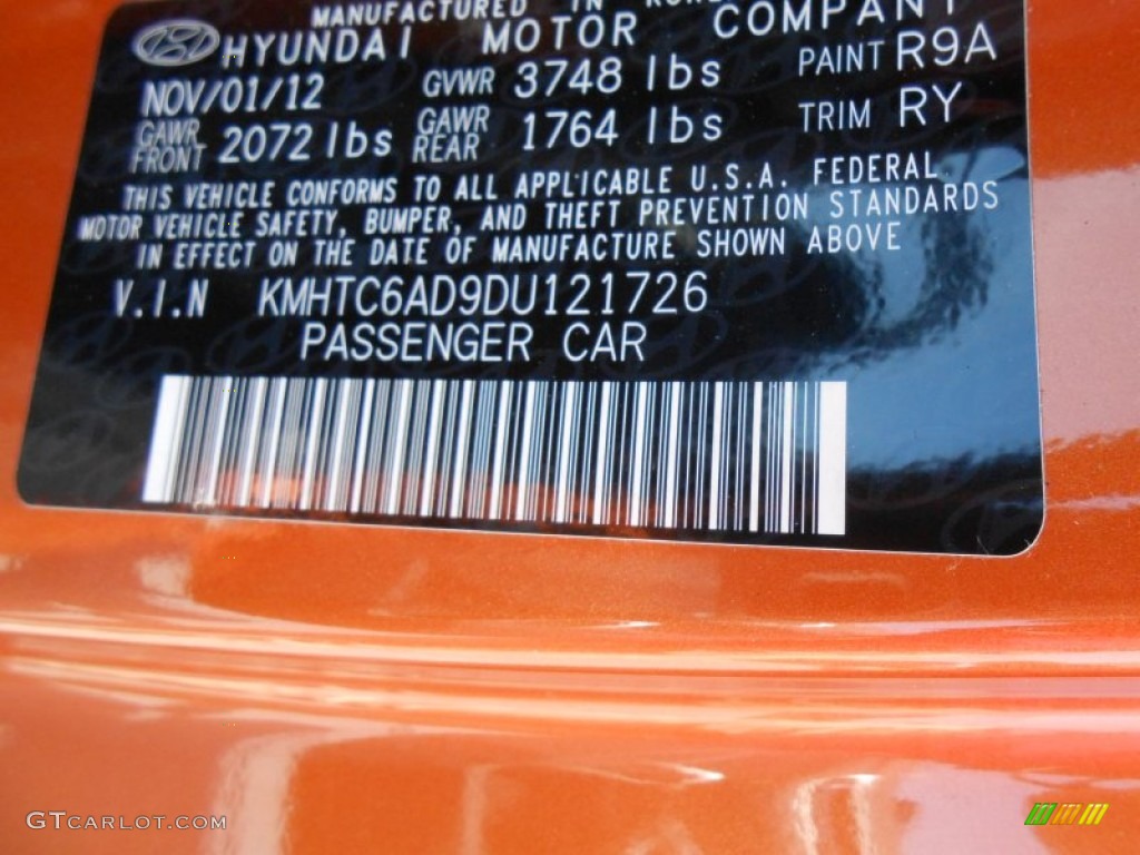 2013 Veloster Color Code R9A for Vitamin C Photo #78633081