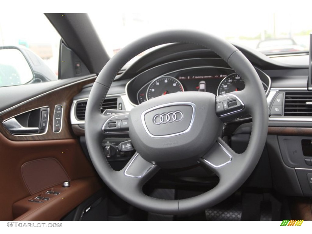 2013 Audi A7 3.0T quattro Premium Nougat Brown Steering Wheel Photo #78645865