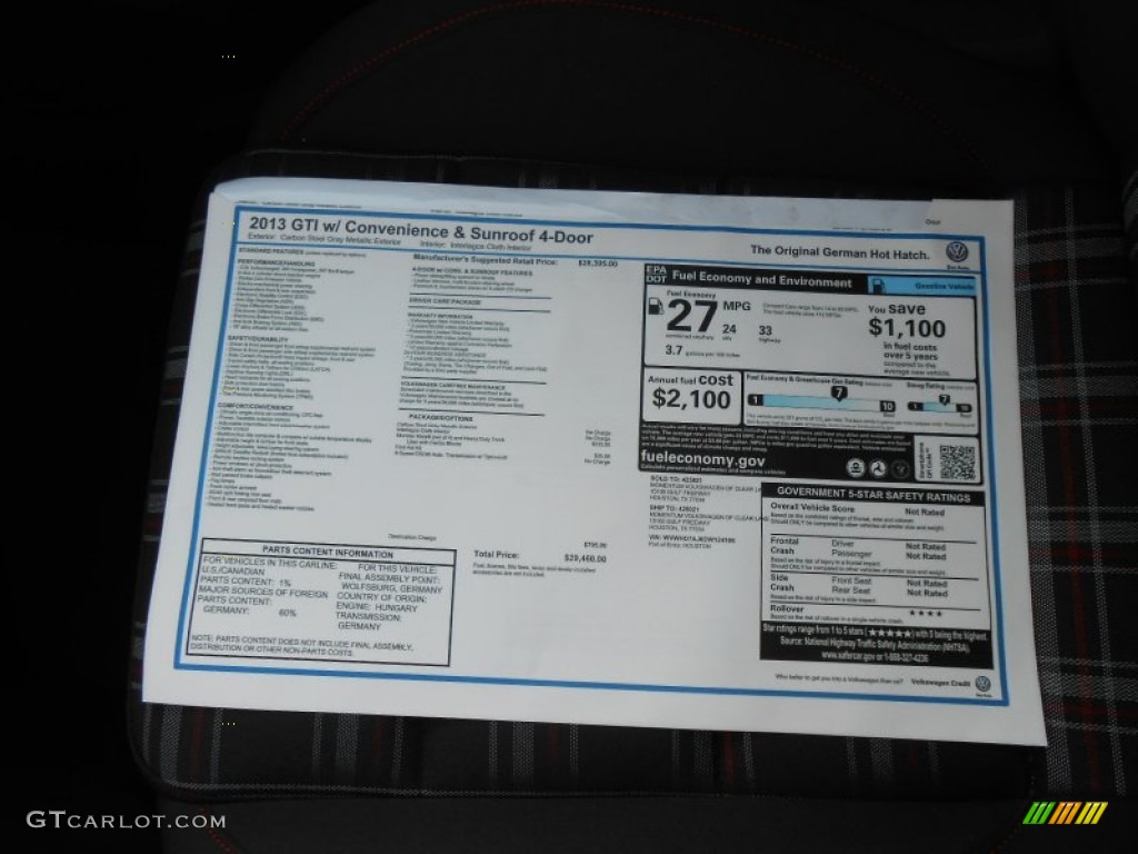 2013 Volkswagen GTI 4 Door Window Sticker Photo #78648043