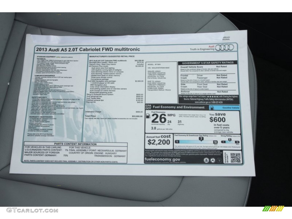 2013 Audi A5 2.0T Cabriolet Window Sticker Photo #78648931
