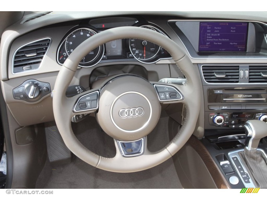 2013 Audi A5 2.0T quattro Cabriolet Velvet Beige/Moor Brown Steering Wheel Photo #78649463