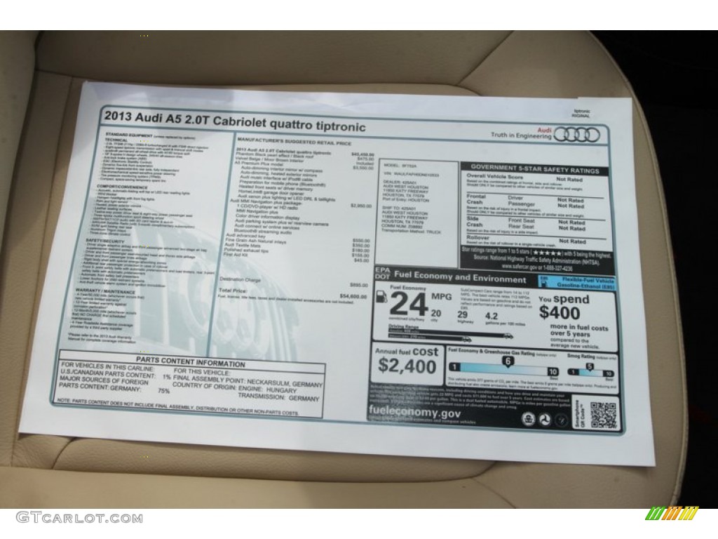 2013 Audi A5 2.0T quattro Cabriolet Window Sticker Photo #78649660