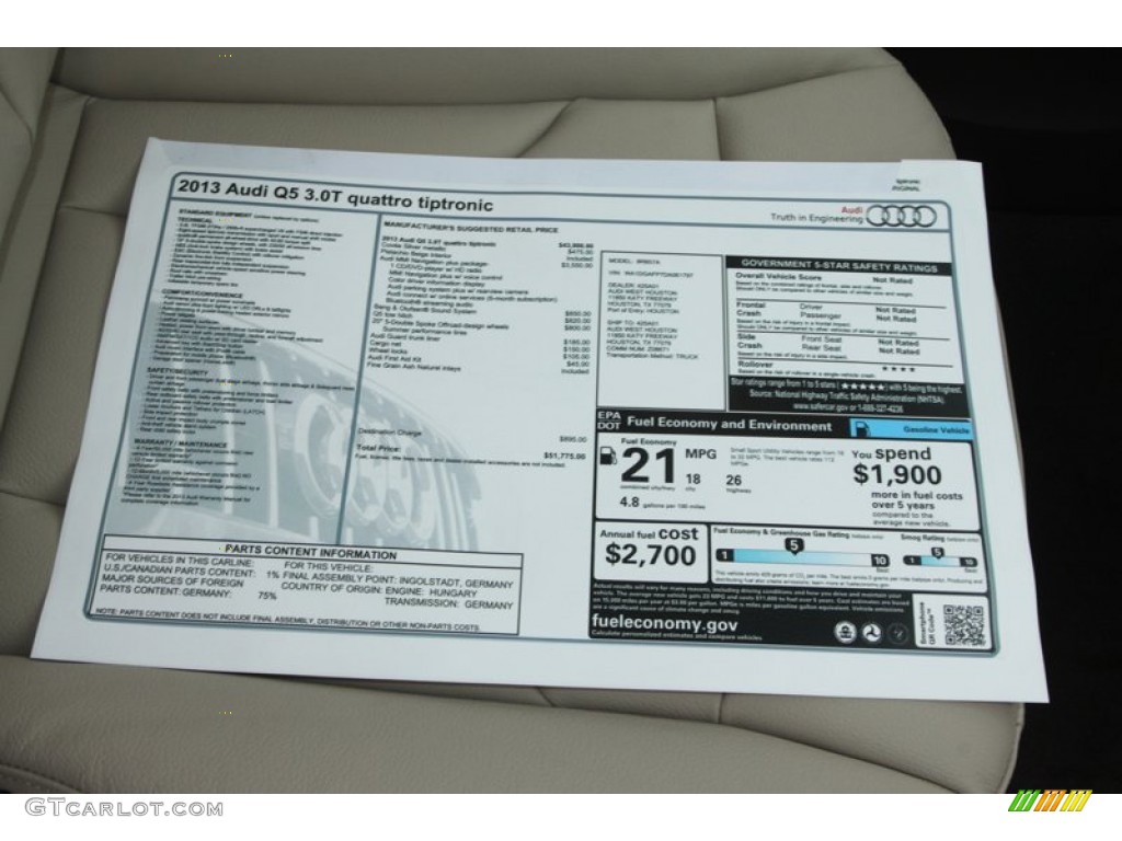 2013 Audi Q5 3.0 TFSI quattro Window Sticker Photo #78651237