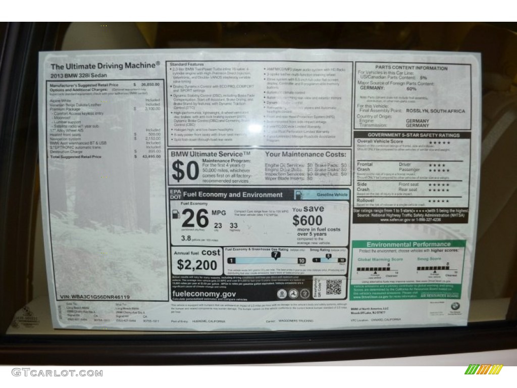 2013 BMW 3 Series 328i Sedan Window Sticker Photo #78653598
