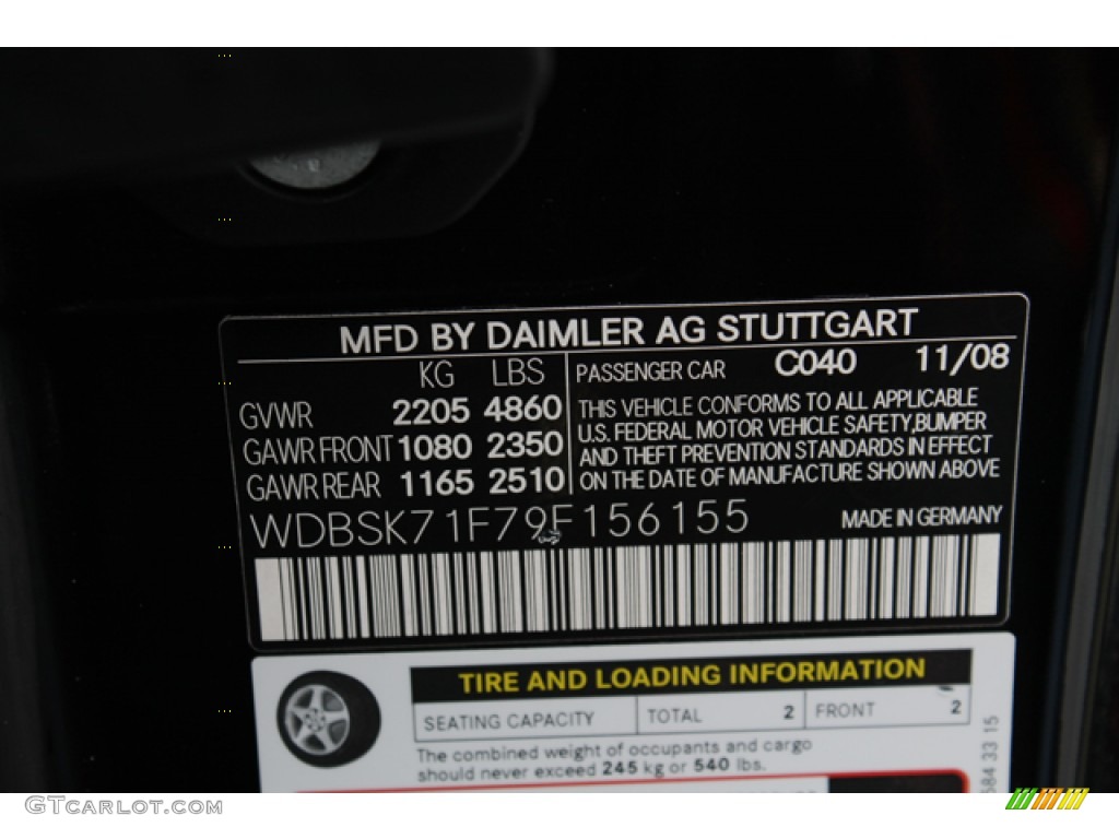 2009 SL Color Code 040 for Black Photo #78655708