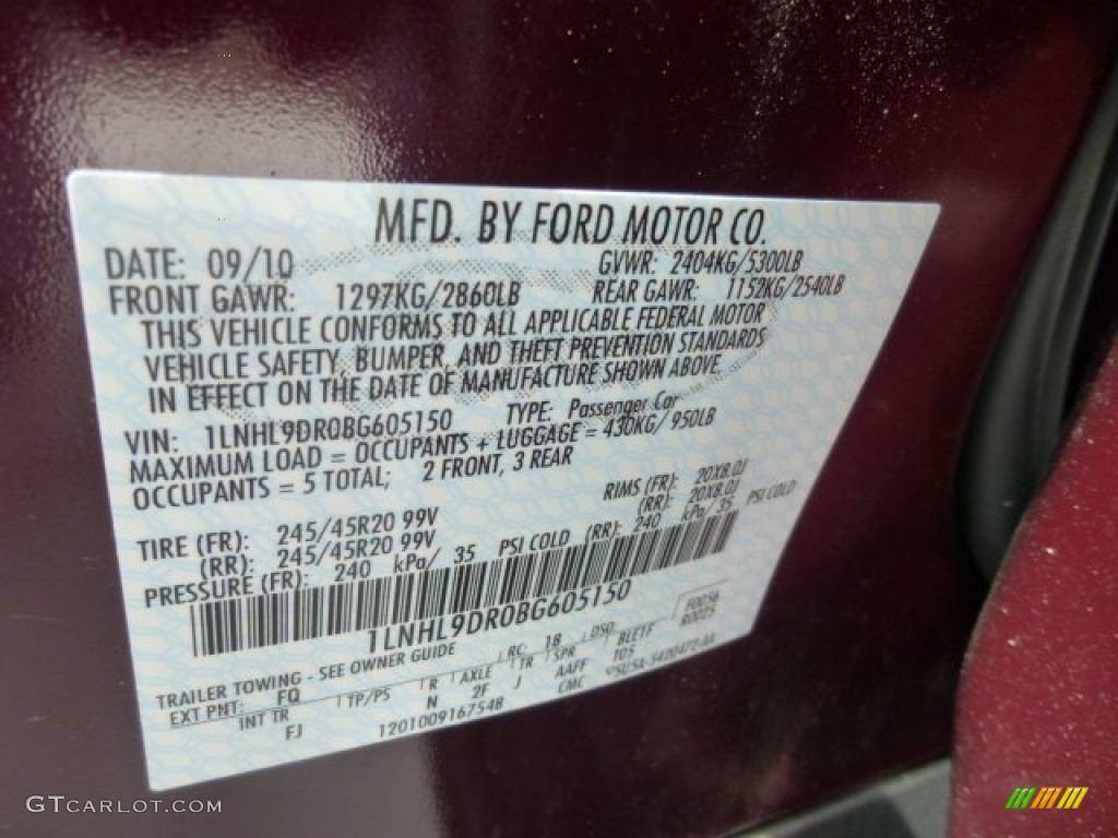 2011 MKS Color Code FQ for Bordeaux Reserve Red Metallic Photo #78661296