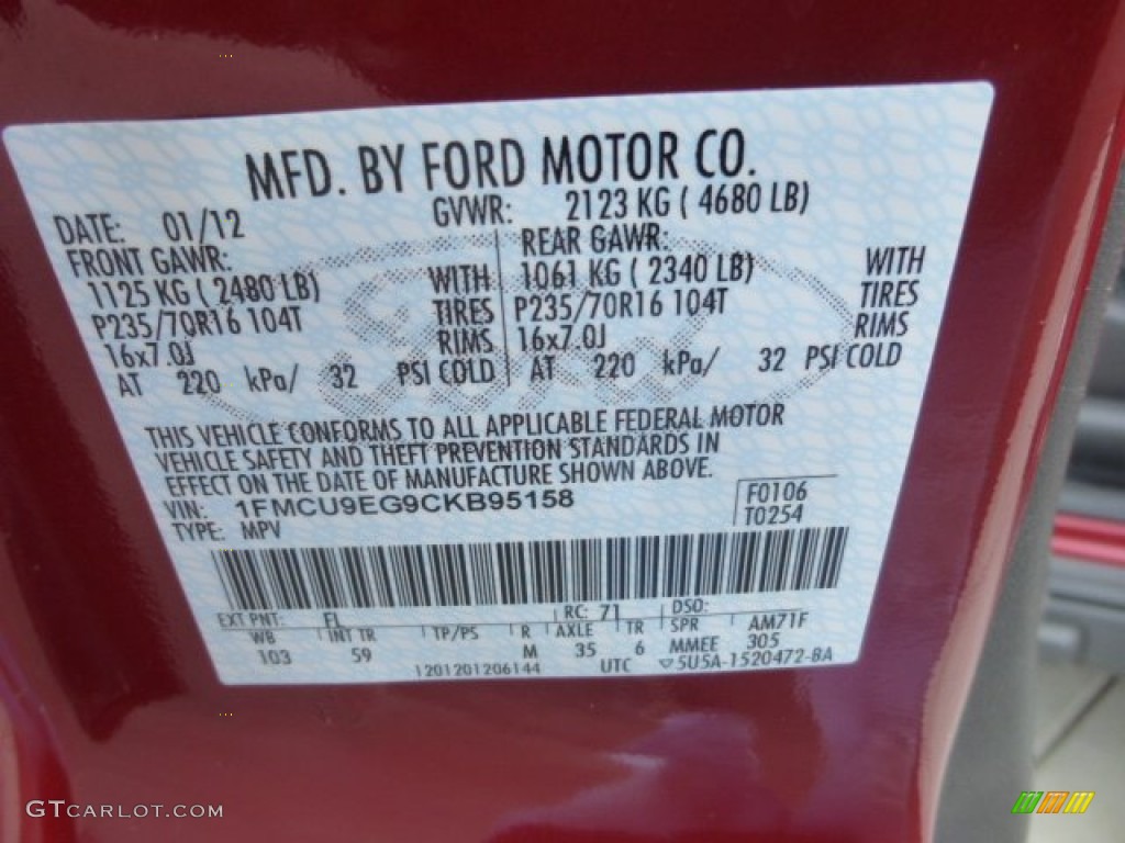 2012 Escape Color Code FL for Toreador Red Metallic Photo #78661810