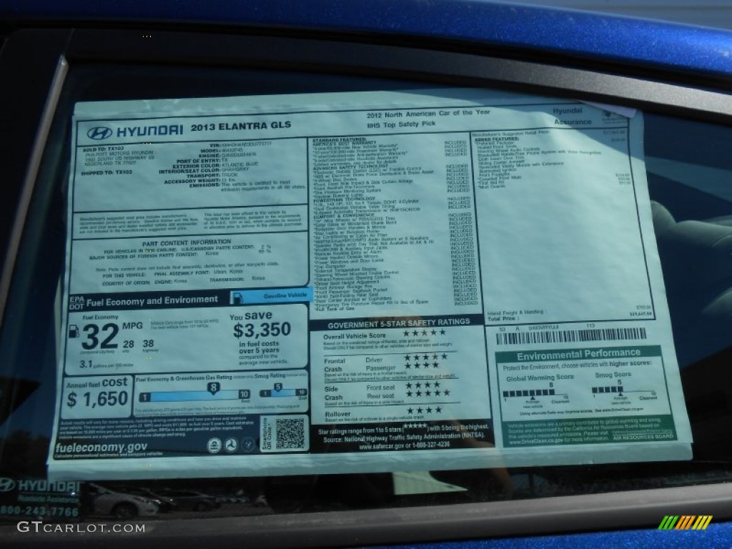 2013 Elantra GLS - Atlantic Blue / Gray photo #33