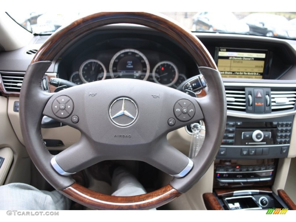 2011 Mercedes-Benz E 350 4Matic Sedan Almond/Black Steering Wheel Photo #78666059