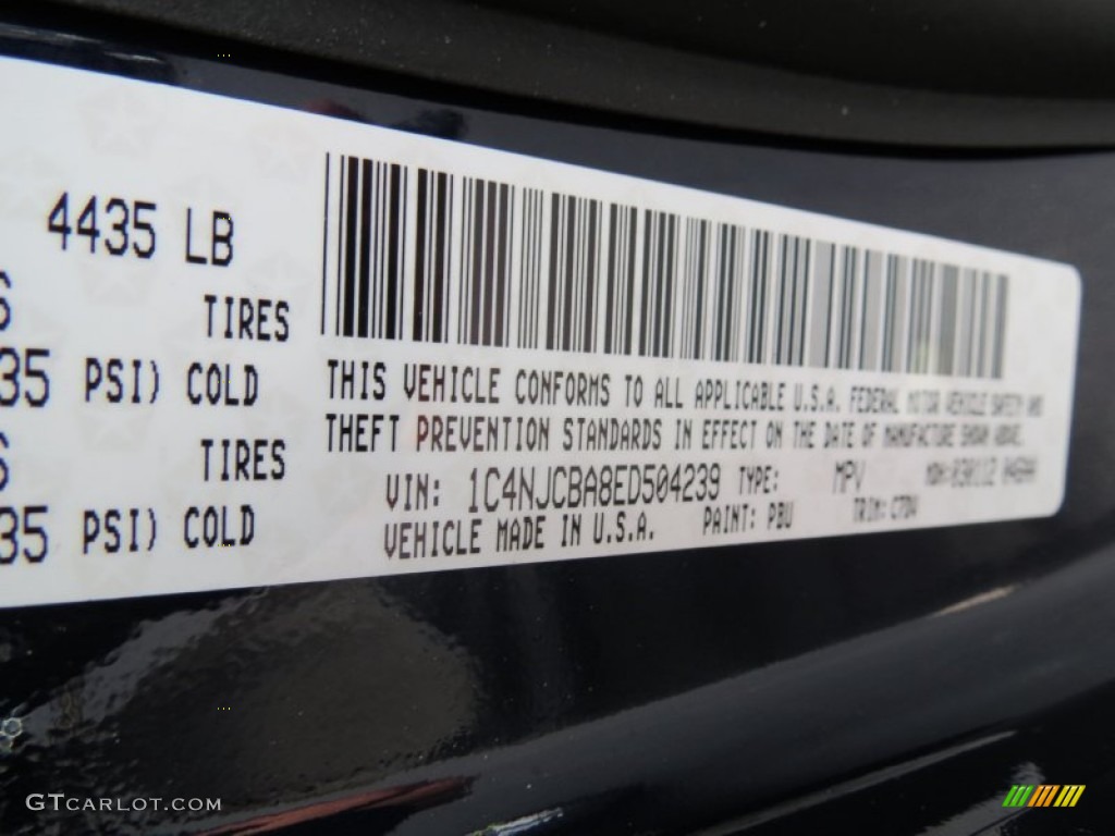 2014 Compass Color Code PBU for True Blue Pearl Photo #78666958