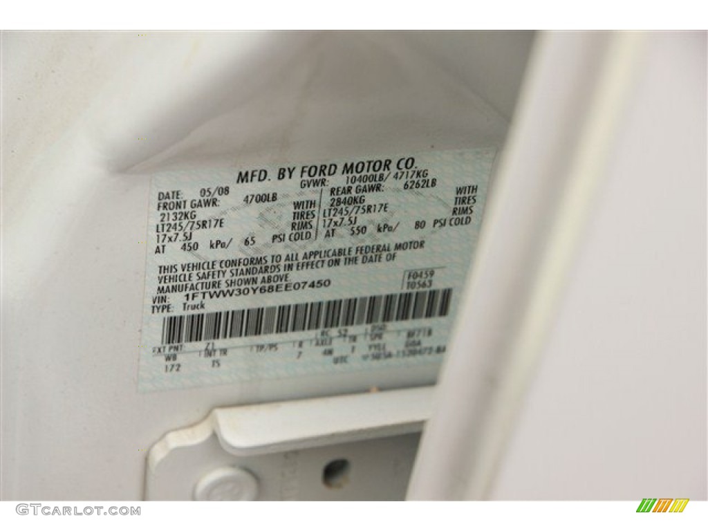 2008 Ford F350 Super Duty XL Crew Cab Color Code Photos