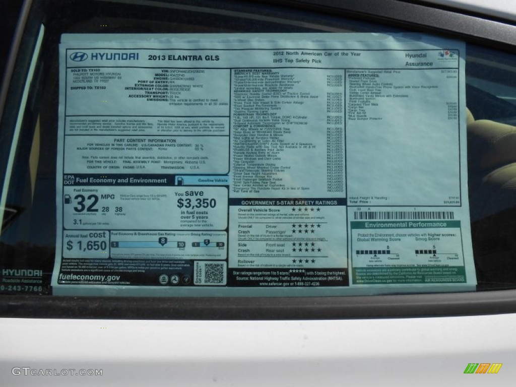 2013 Elantra GLS - Shimmering White / Beige photo #33