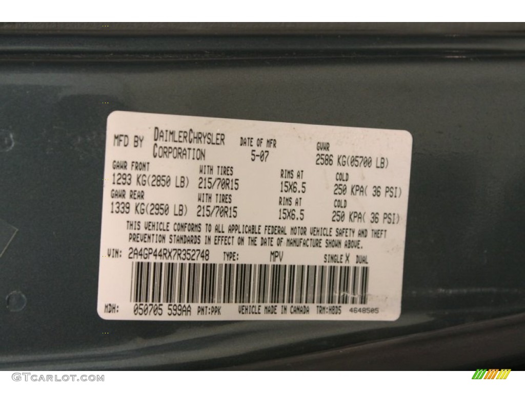 2007 Chrysler Town & Country LX Color Code Photos
