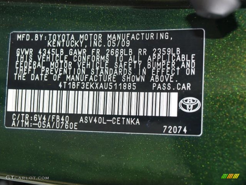 2010 Camry Color Code 6V4 for Spruce Mica Photo #78701951