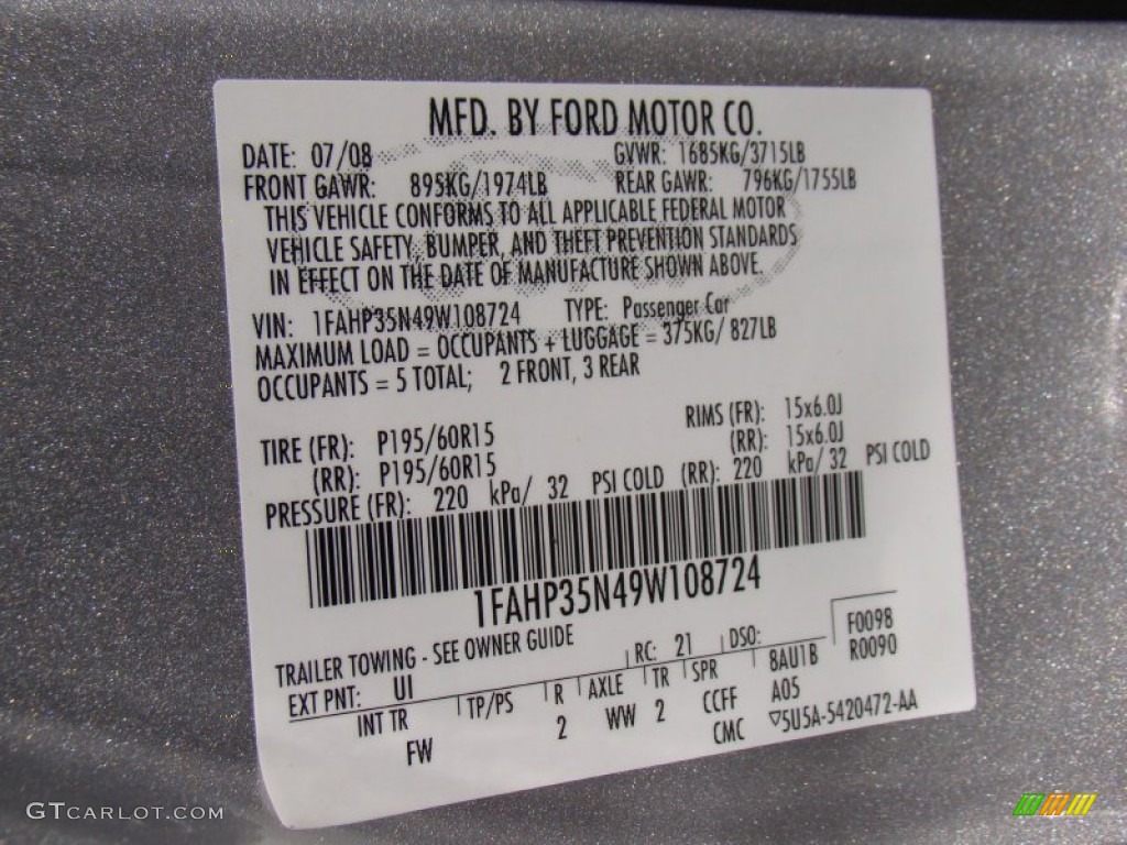 2009 Focus Color Code UI for Brilliant Silver Metallic Photo #78703001