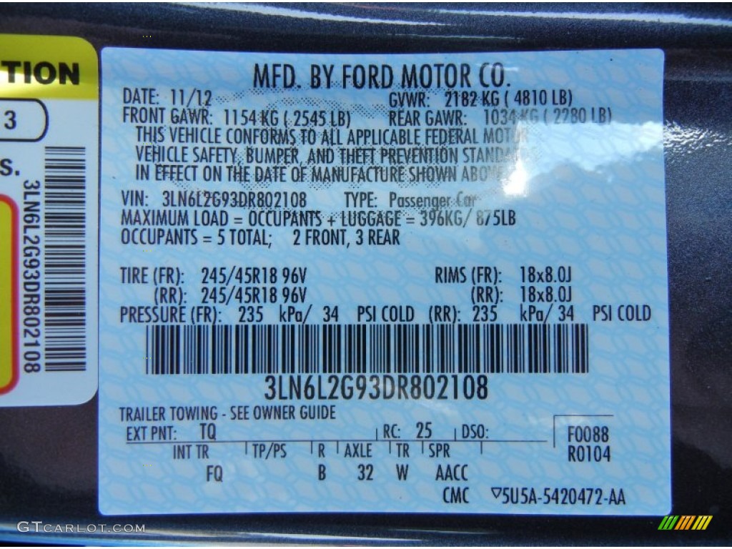 2013 MKZ Color Code TQ for Smoked Quartz Photo #78707951