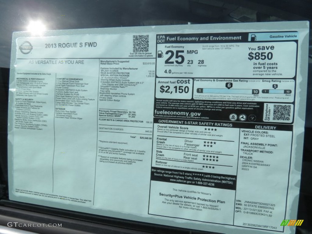 2013 Nissan Rogue S Special Edition Window Sticker Photos