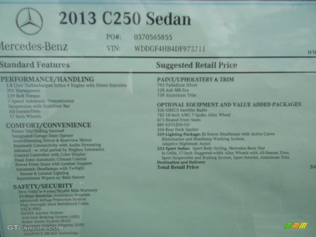 2013 Mercedes-Benz C 250 Sport Window Sticker Photo #78716534