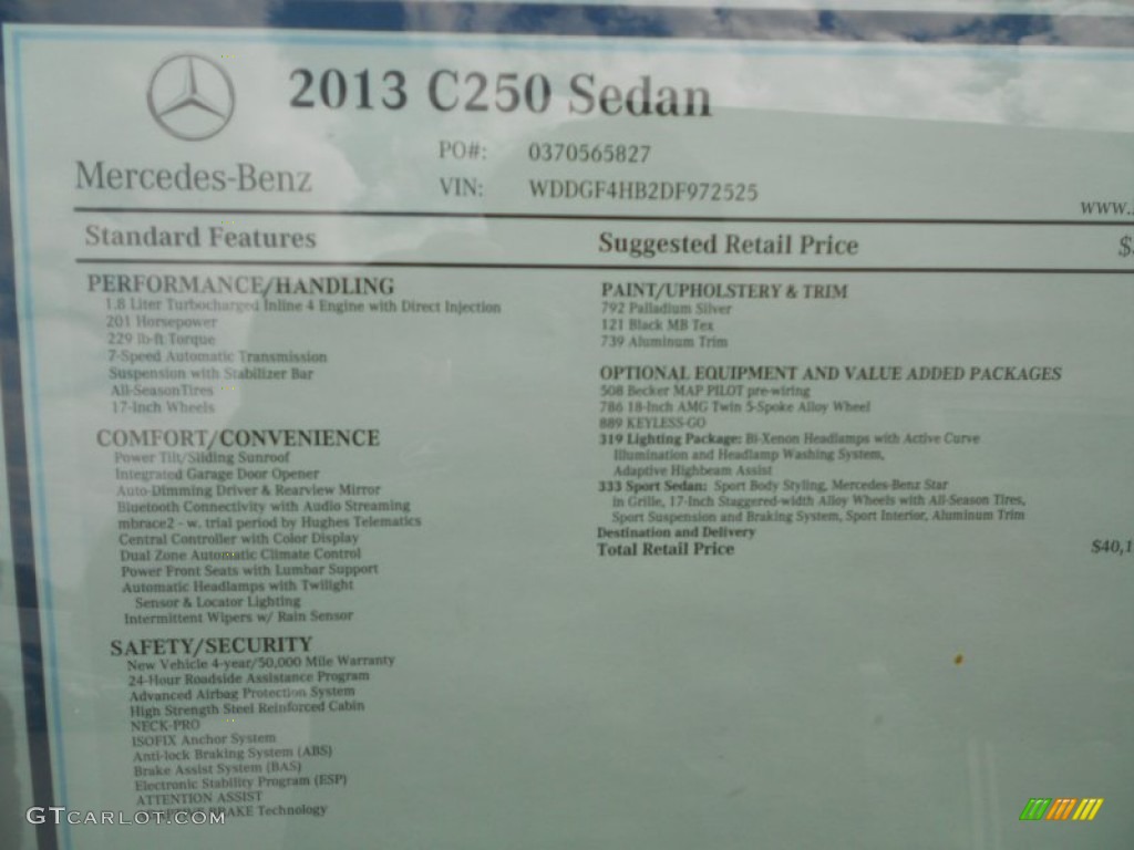 2013 Mercedes-Benz C 250 Sport Window Sticker Photo #78716949