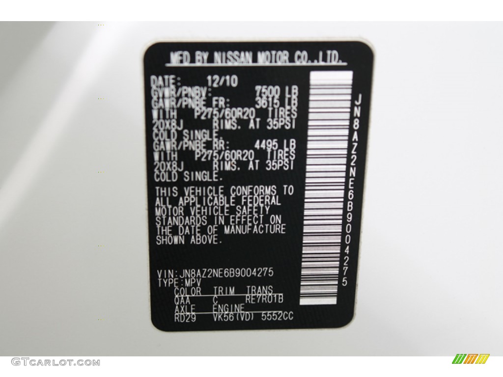 2011 QX Color Code QAA for Moonlight White Photo #78717905