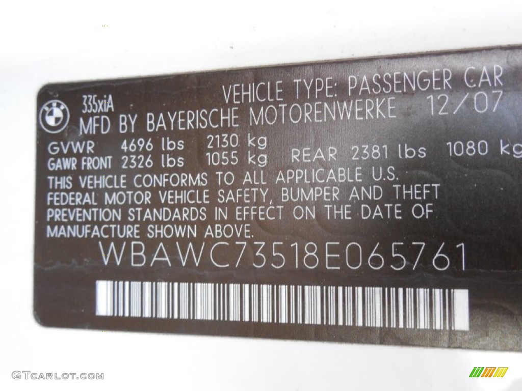 2008 BMW 3 Series 335xi Coupe Info Tag Photo #78719909