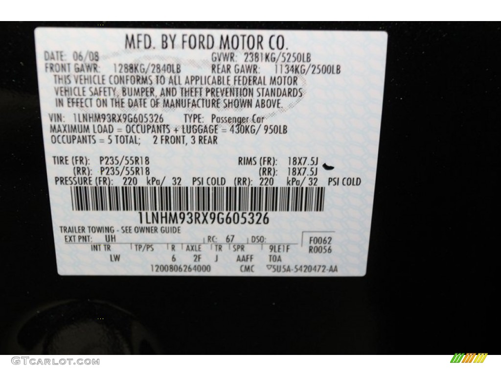 2009 MKS Color Code UH for Tuxedo Black Metallic Photo #78720125