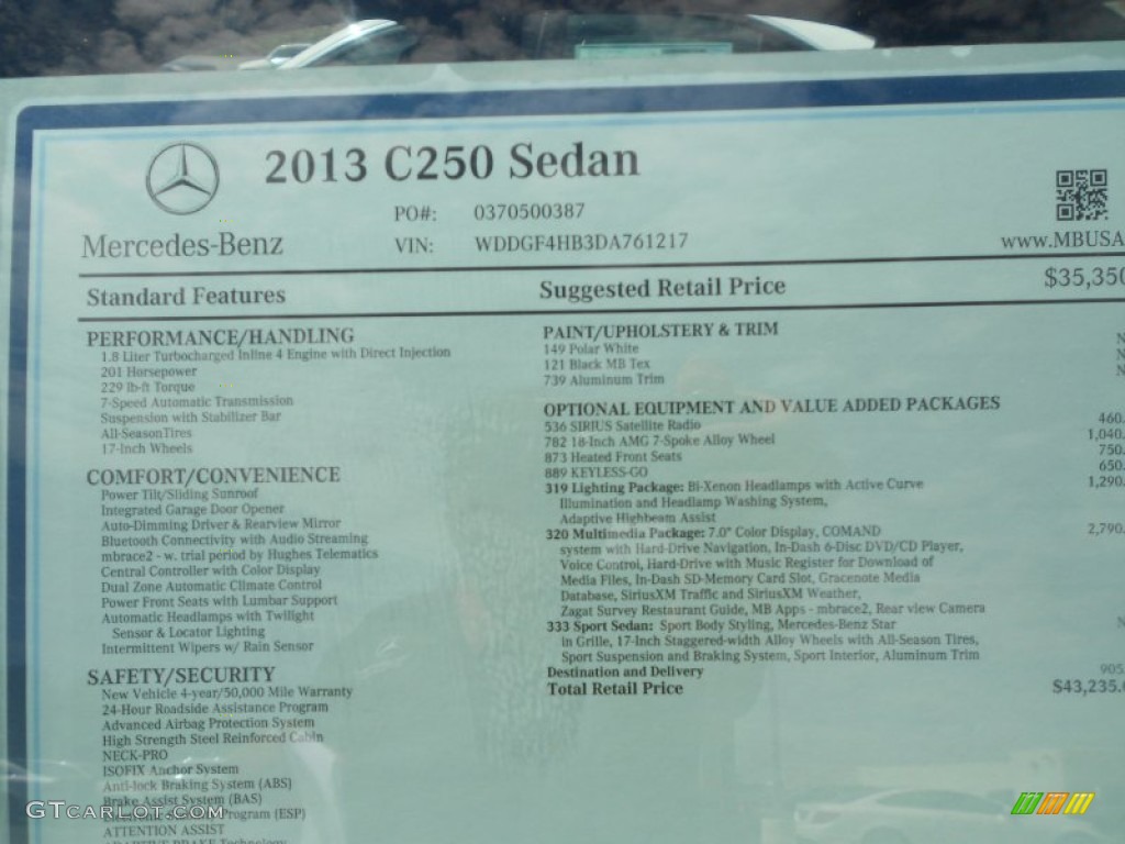 2013 Mercedes-Benz C 250 Sport Window Sticker Photos