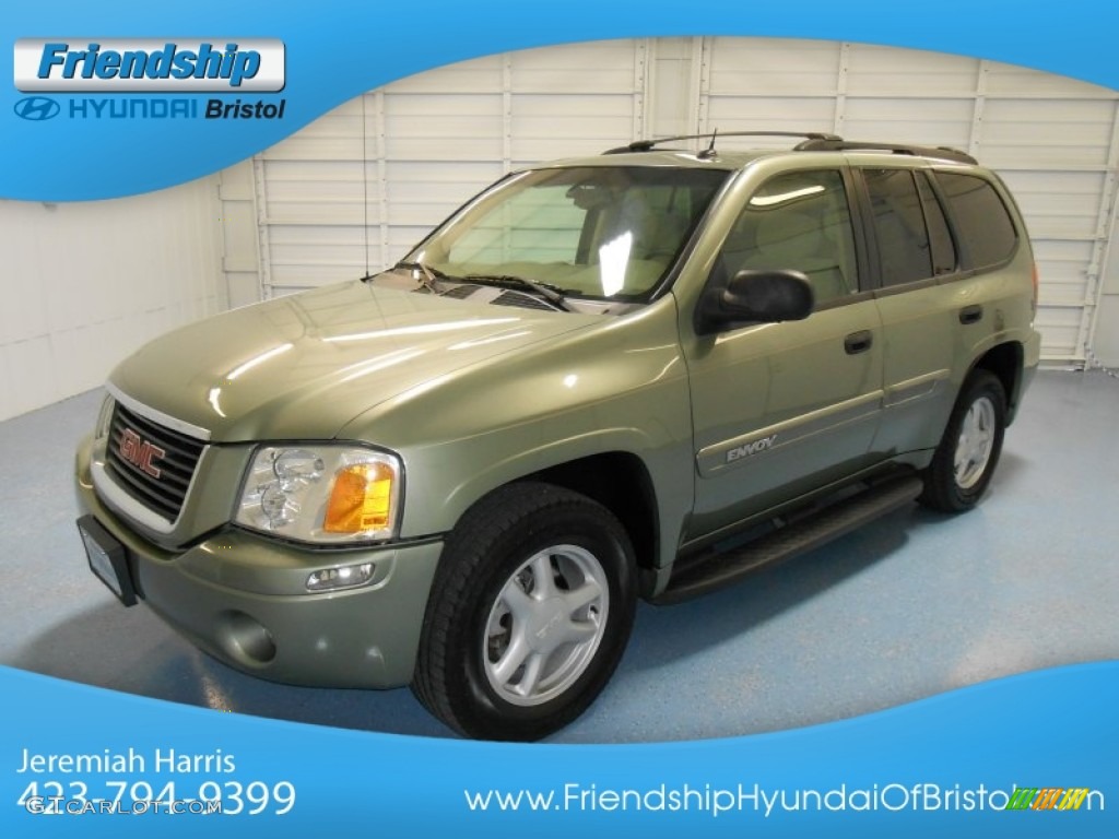 2004 Envoy SLT 4x4 - Silver Green Metallic / Light Tan photo #2