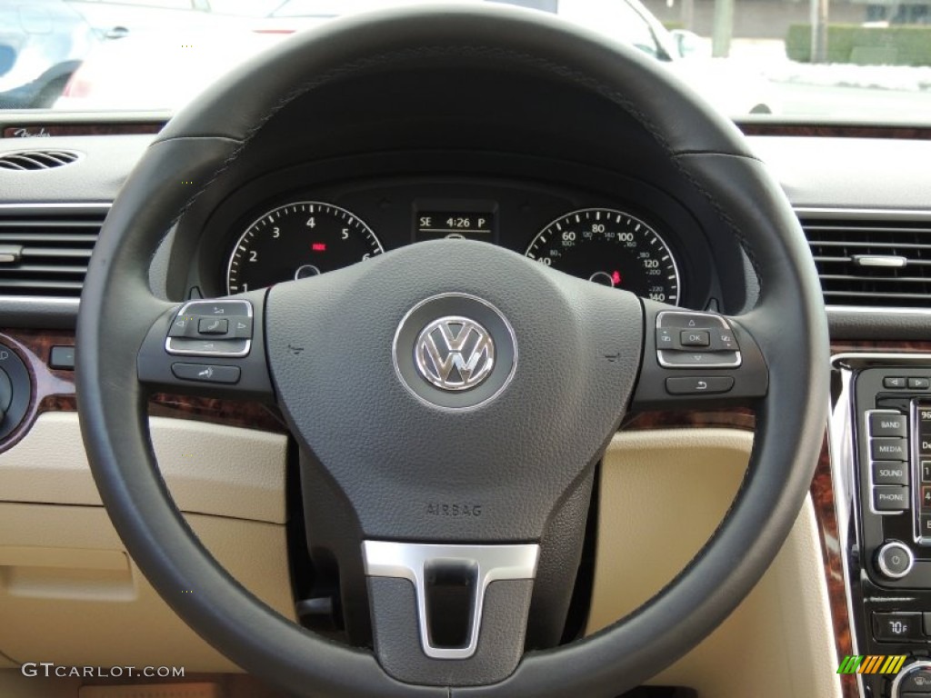 2012 Volkswagen Passat 2.5L SEL Cornsilk Beige Steering Wheel Photo #78728150