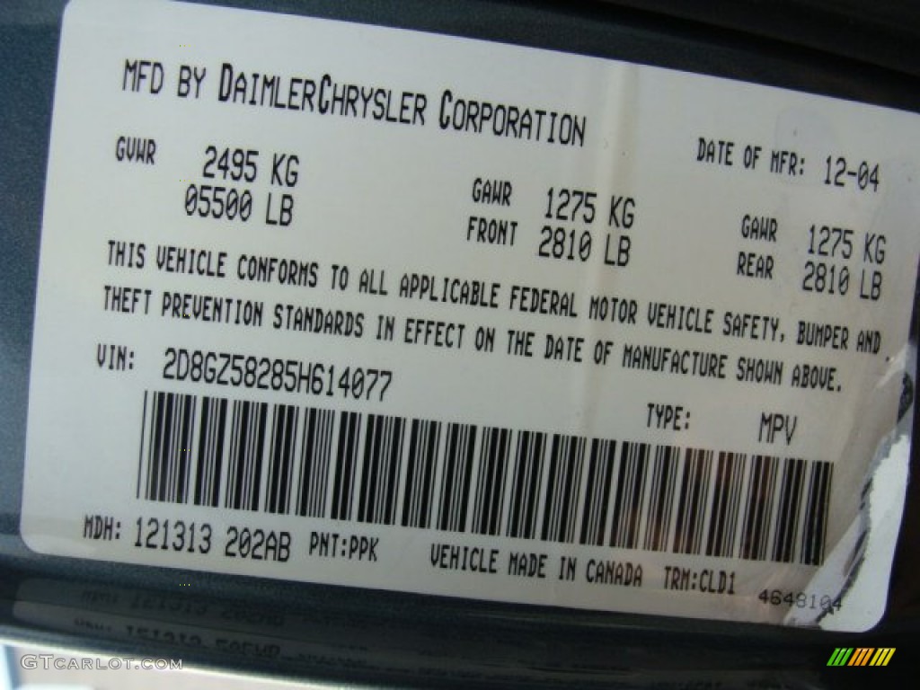 2005 Dodge Magnum R/T AWD Color Code Photos