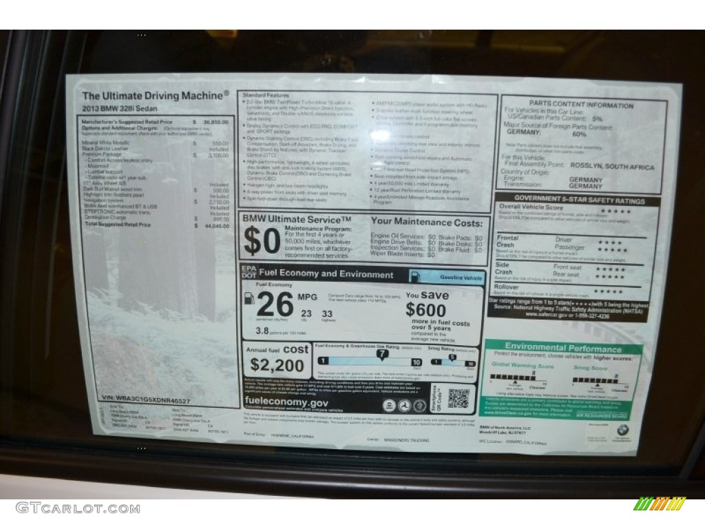 2013 BMW 3 Series 328i Sedan Window Sticker Photo #78735833