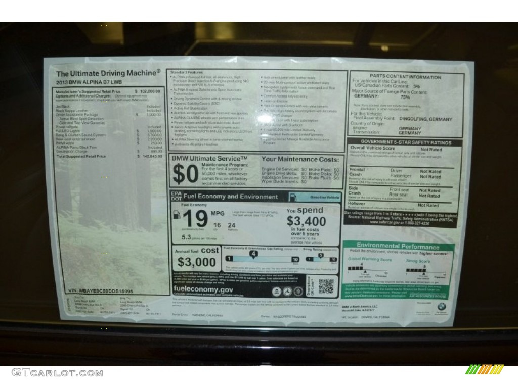 2013 BMW 7 Series Alpina B7 LWB Window Sticker Photo #78739244