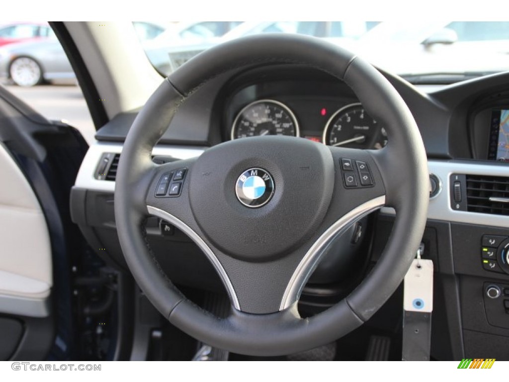 2013 BMW 3 Series 328i xDrive Coupe Oyster Steering Wheel Photo #78747410