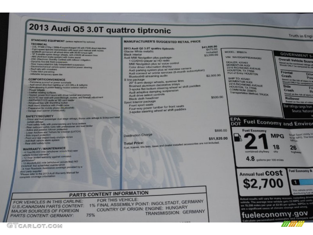 2013 Audi Q5 3.0 TFSI quattro Window Sticker Photo #78748903