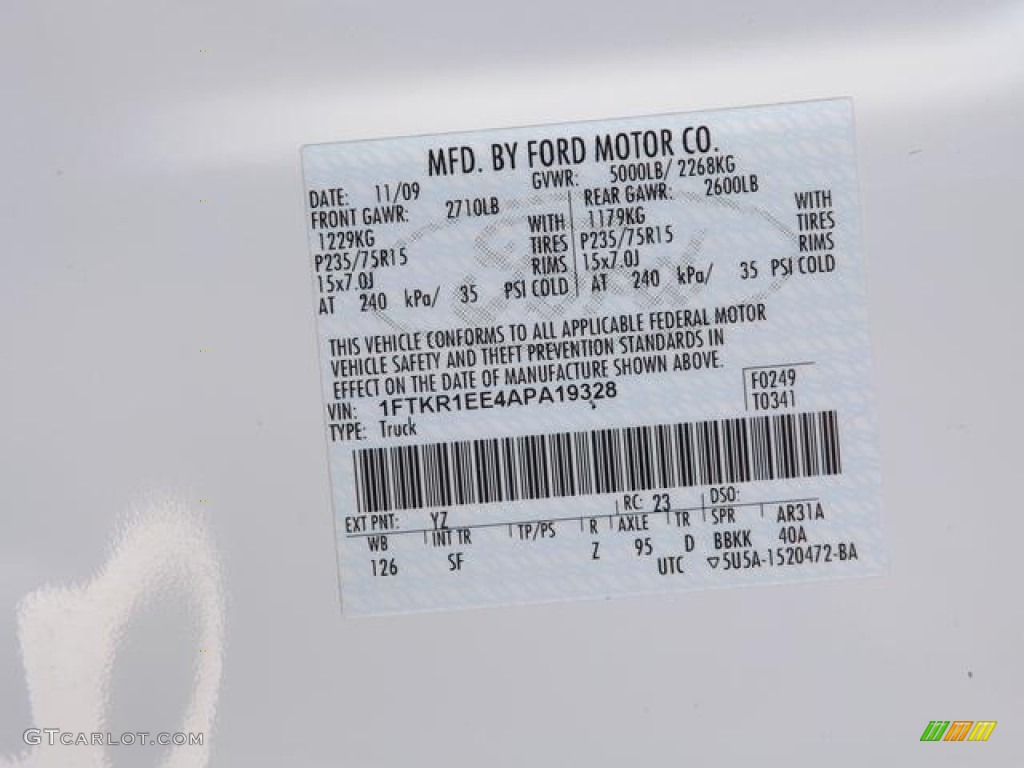 2010 Ford Ranger Sport SuperCab Color Code Photos