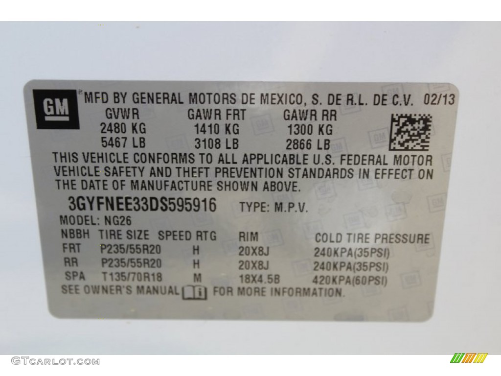2013 Cadillac SRX Premium FWD Info Tag Photo #78759296